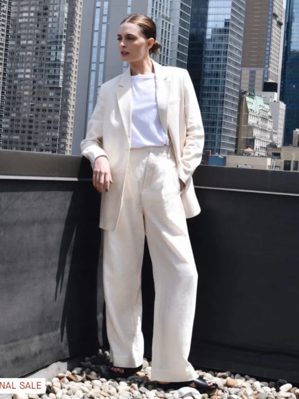 Everlane Way High Linen Wide Leg Off White Minimalist Pants Size 10
